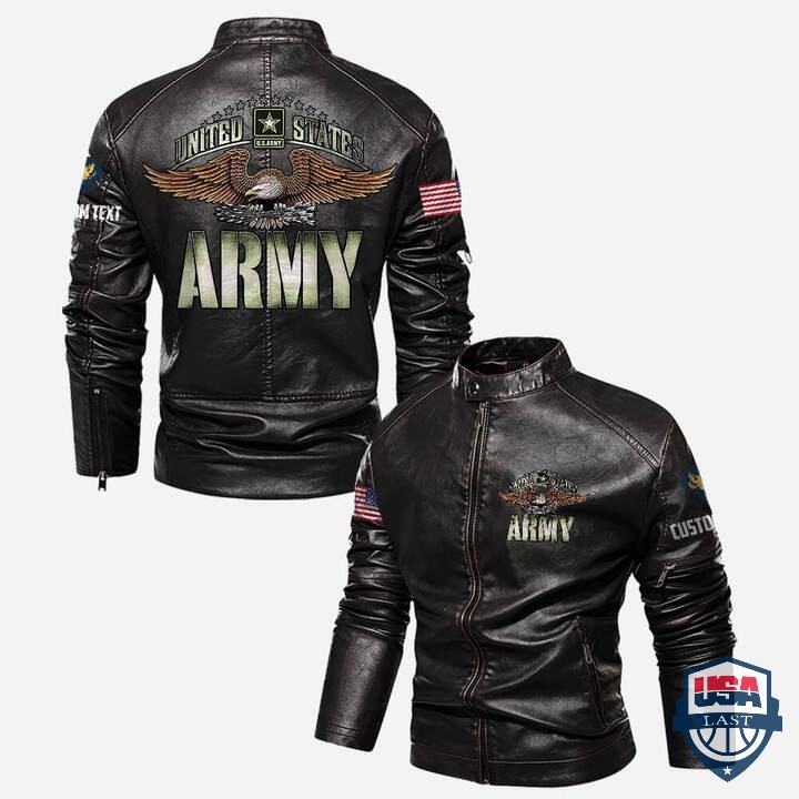 Personalized US Army Stand Collar Leather Jacket