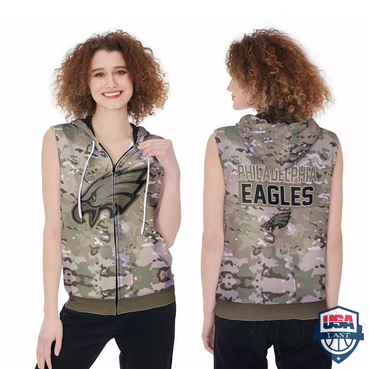 Philadelphia Eagles Camouflage Sleeveless Zip Hoodie