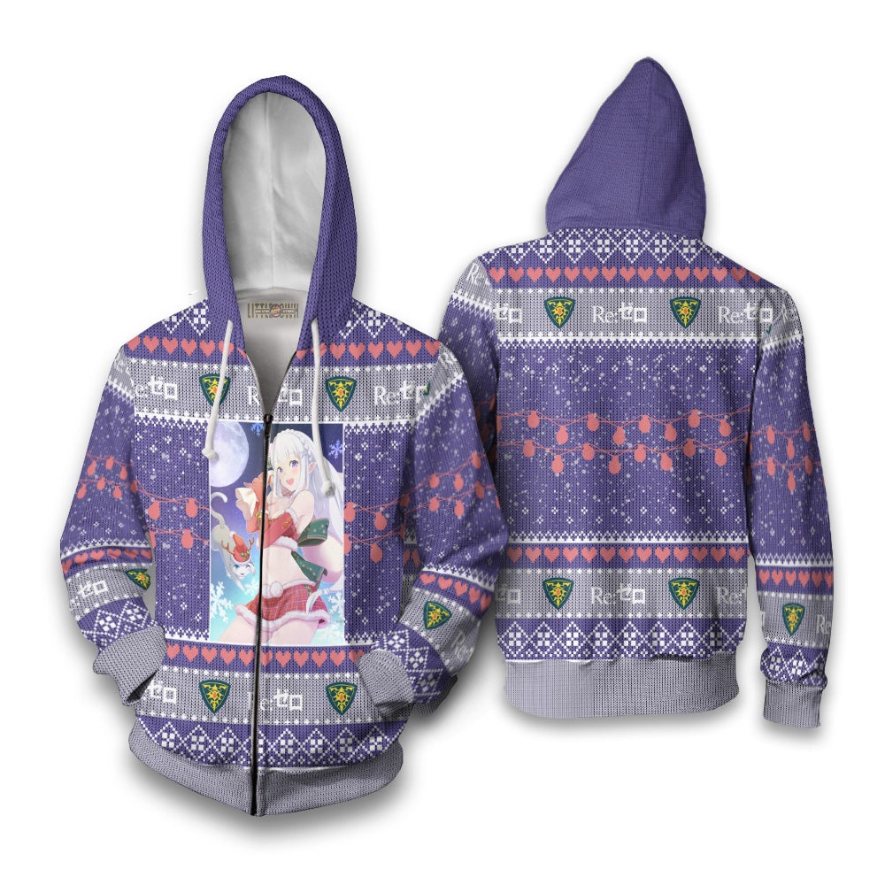 Emilia x Puck Anime Ugly Christmas Sweater Custom Re Zero New Design