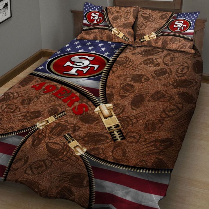 San Francisco 49ers NFL American Flag Leather Pattern Bedding Set