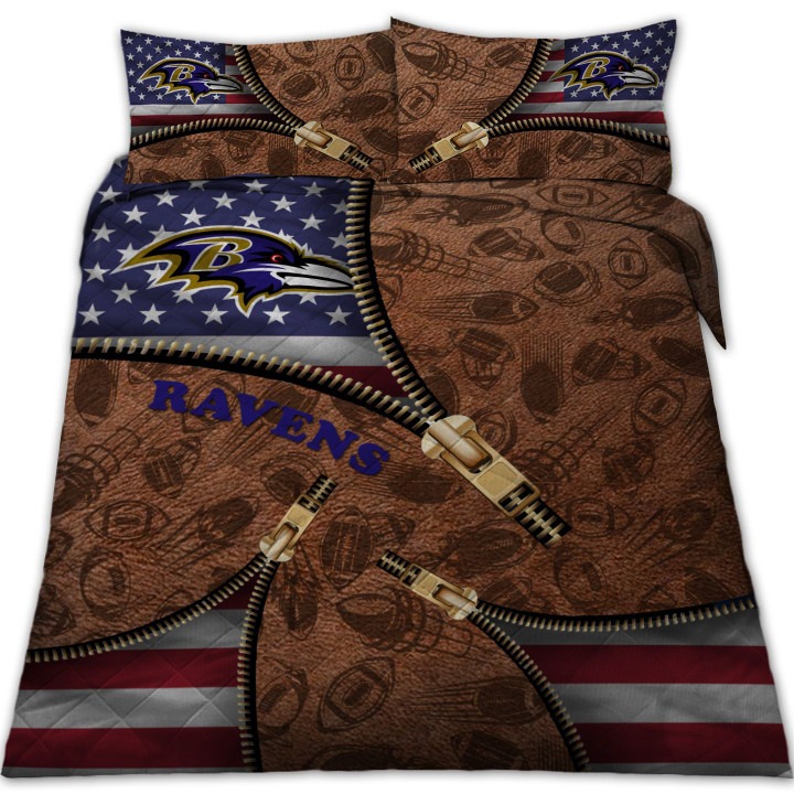 Baltimore Ravens NFL American Flag Leather Pattern Bedding Set