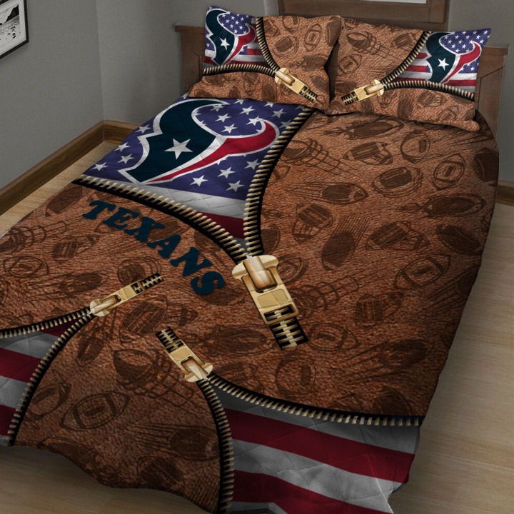 Houston Texans NFL American Flag Leather Pattern Bedding Set
