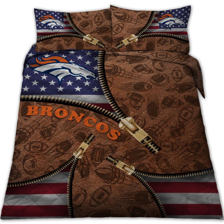 Denver Broncos NFL American Flag Leather Pattern Bedding Set
