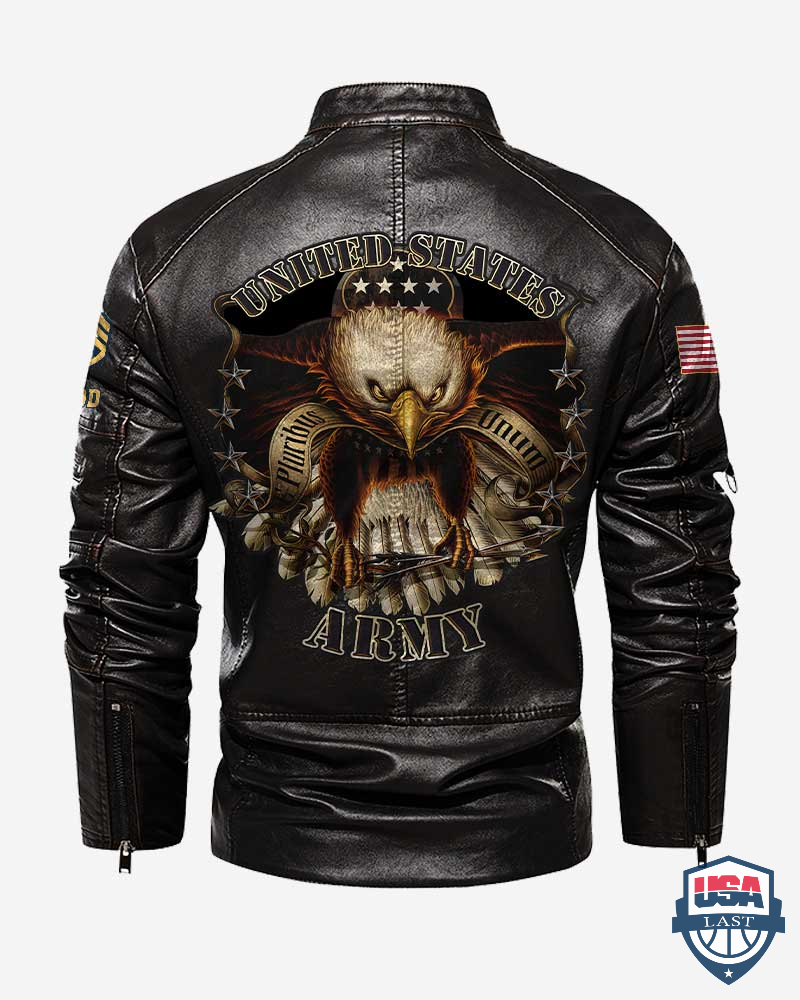 US Army E Pluribus Unum Personalized Collar Leather Jacket