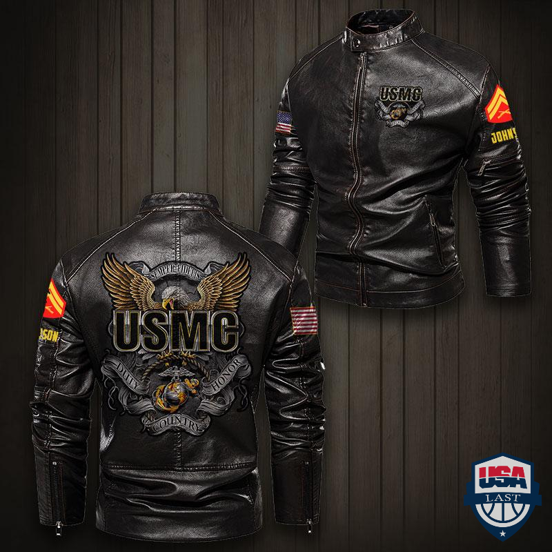 US Marines Corps Duty Honor Country Custom Motor Leather Jacket