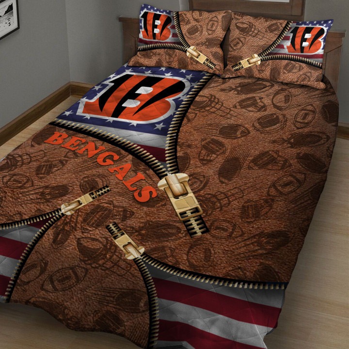 Chicago Bears NFL American Flag Leather Pattern Bedding Set
