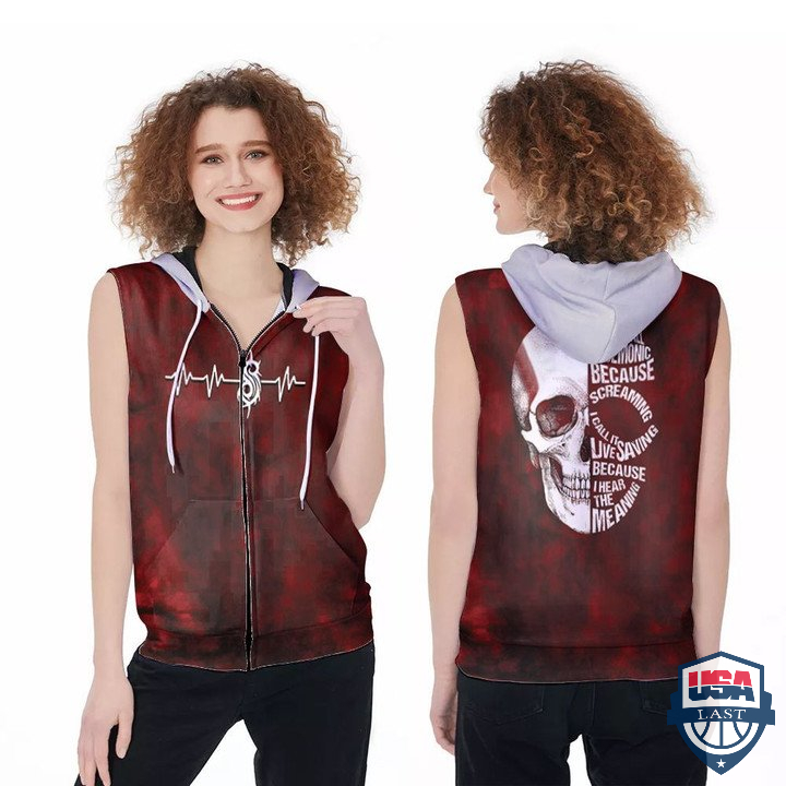 You Call It Demonic Because Screaming I Hear The Meaning Skull Horror Sleeveless Zip Hoodie