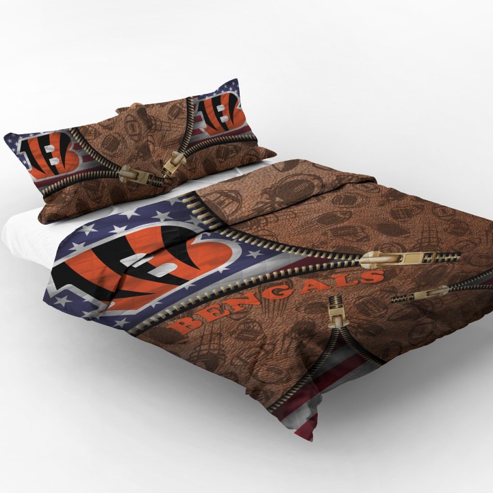 Cincinnati Bengals NFL American Flag Leather Pattern Bedding Set
