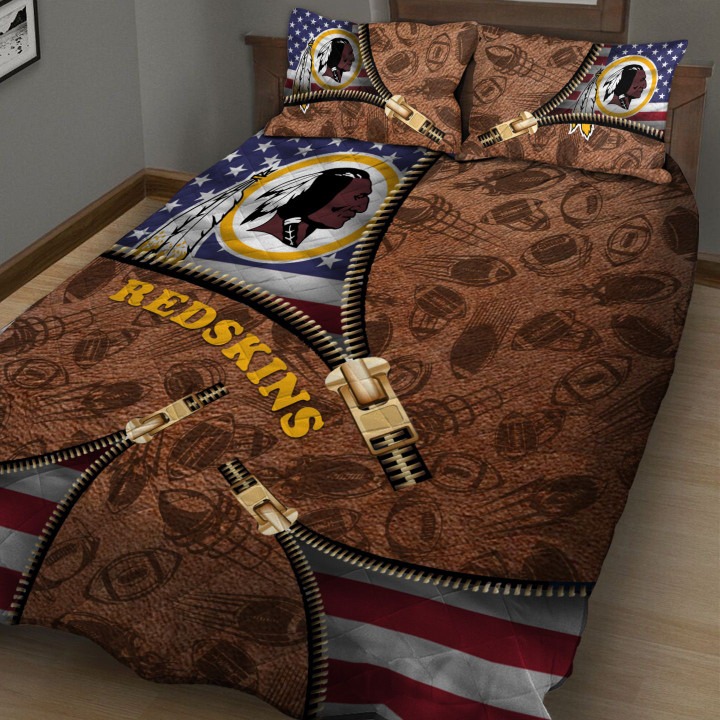 Washington Football Team NFL American Flag Leather Pattern Bedding Set