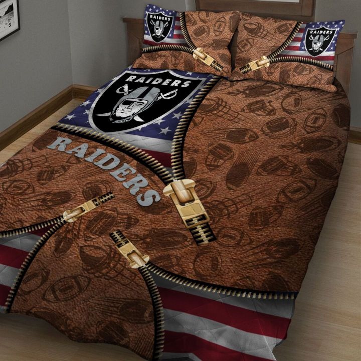 Las Vegas Raiders NFL American Flag Leather Pattern Bedding Set
