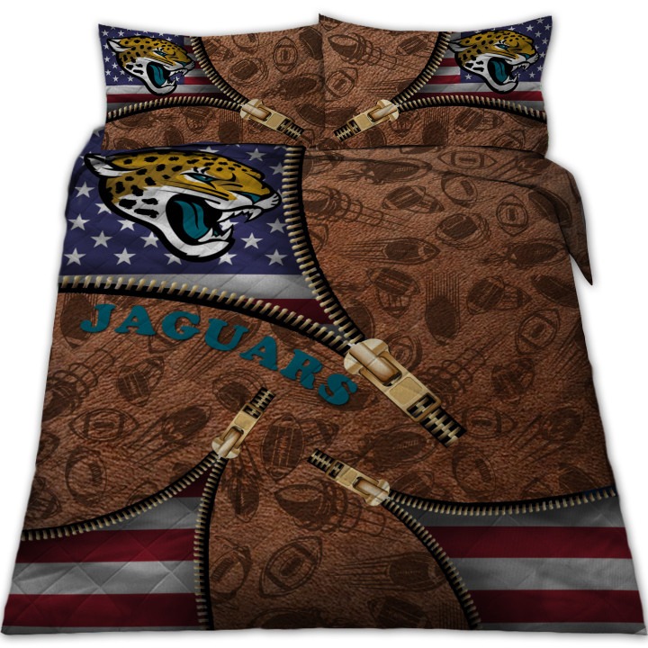 Jacksonville Jaguars NFL American Flag Leather Pattern Bedding Set