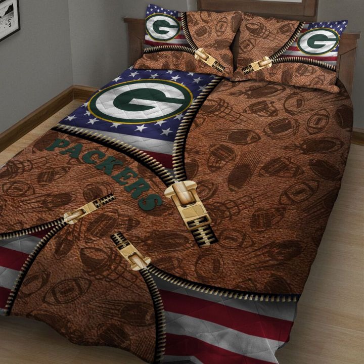 Green Bay Packers NFL American Flag Leather Pattern Bedding Set