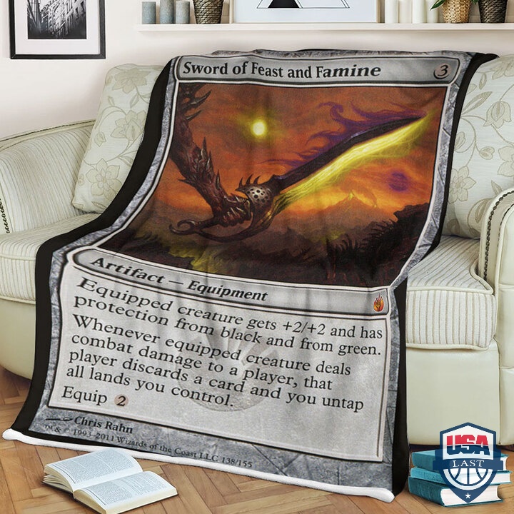 Game Magic The Gathering Fleece Blanket Sword Of Feast And Famine Card