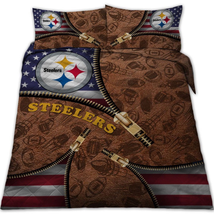 Pittsburgh Steelers NFL American Flag Leather Pattern Bedding Set