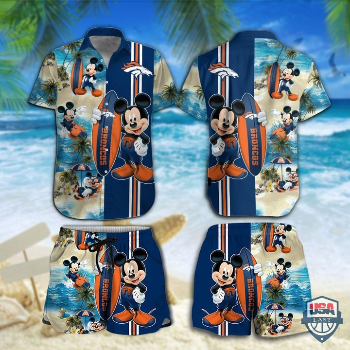 Denver Broncos Mickey Mouse Hawaiian Shirt Beach Short