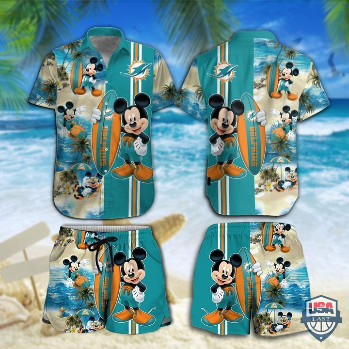 Miami Dolphins Mickey Mouse Hawaiian Shirt Beach Short