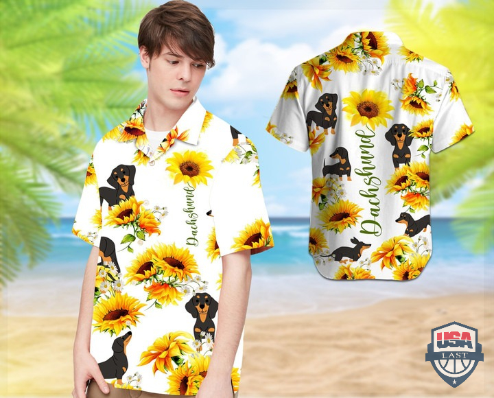Dachshund And Tropical Leaves Hawaiian Shirt