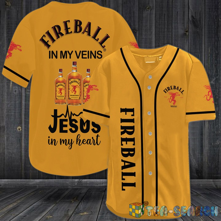 Hot Fireball In My Veins Jesus In My Heart Baseball Jersey Shirt