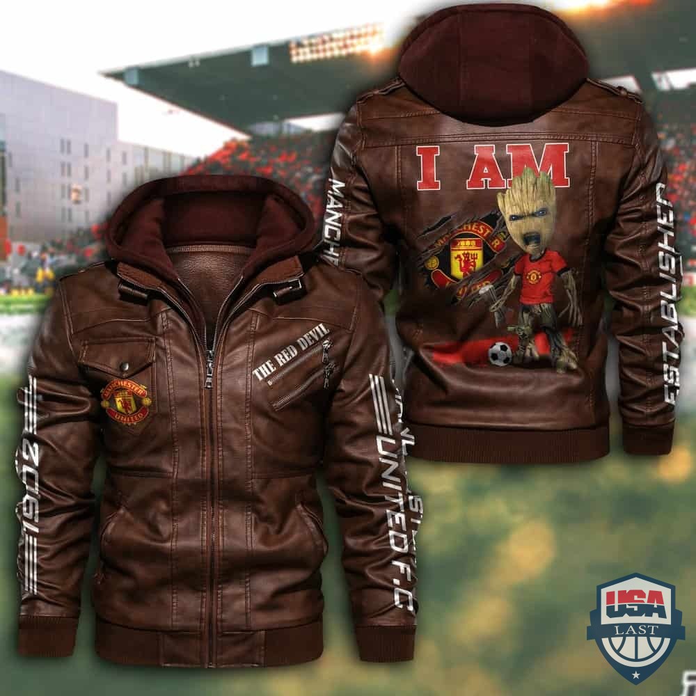 Manchester United FC Baby Groot Hooded Leather Jacket