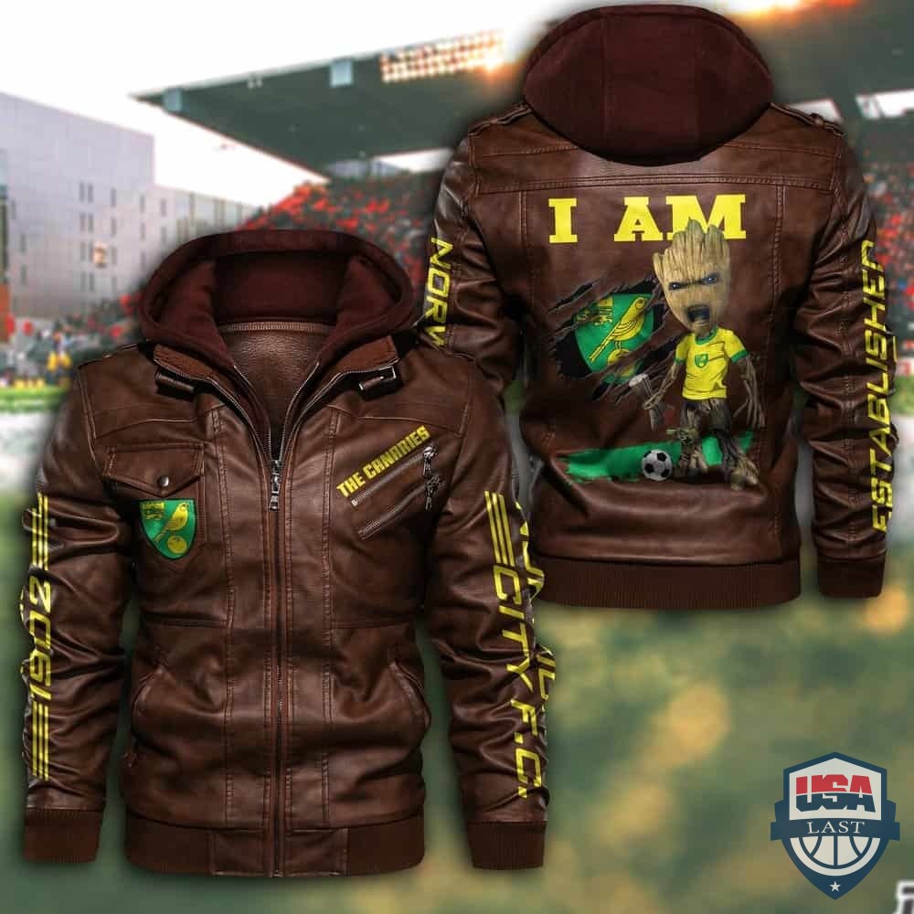 Norwich City FC Baby Groot Hooded Leather Jacket