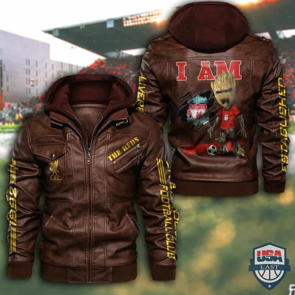Liverpool FC Baby Groot Hooded Leather Jacket