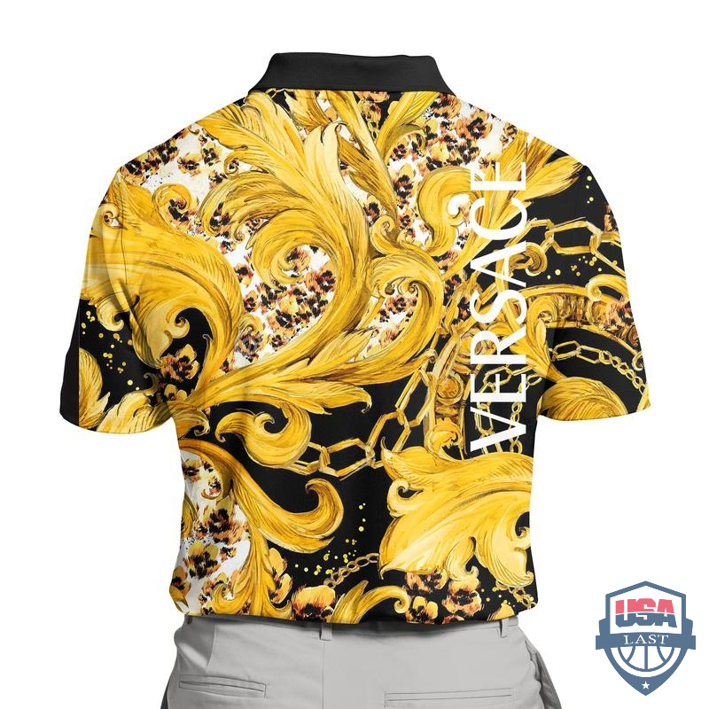 Versace Gold Hibiscus Polo Shirt