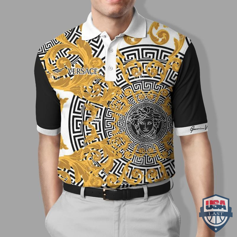 Versace Lion Logo Full Print Polo Shirt