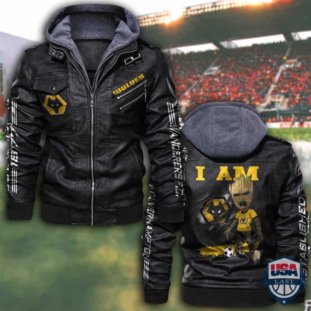 Wolverhampton Wanderers FC Baby Groot Hooded Leather Jacket