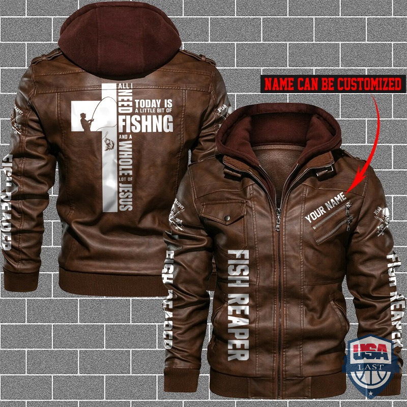 Personalized A Little Bit of Fishing And Whole of Jesus Leather Jacket