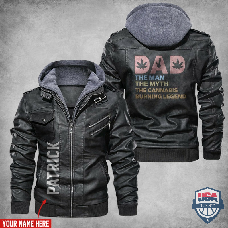 Dad The Man The Myth The Cannabis Burning Legend Custom Name Leather Jacket