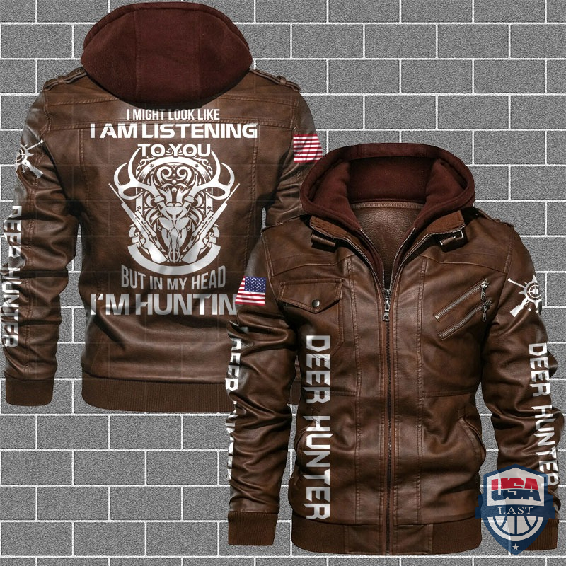 Deer Hunter US Flag Leather Jacket