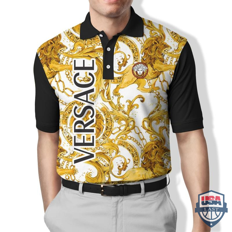 Versace Lion Logo Full Print Polo Shirt