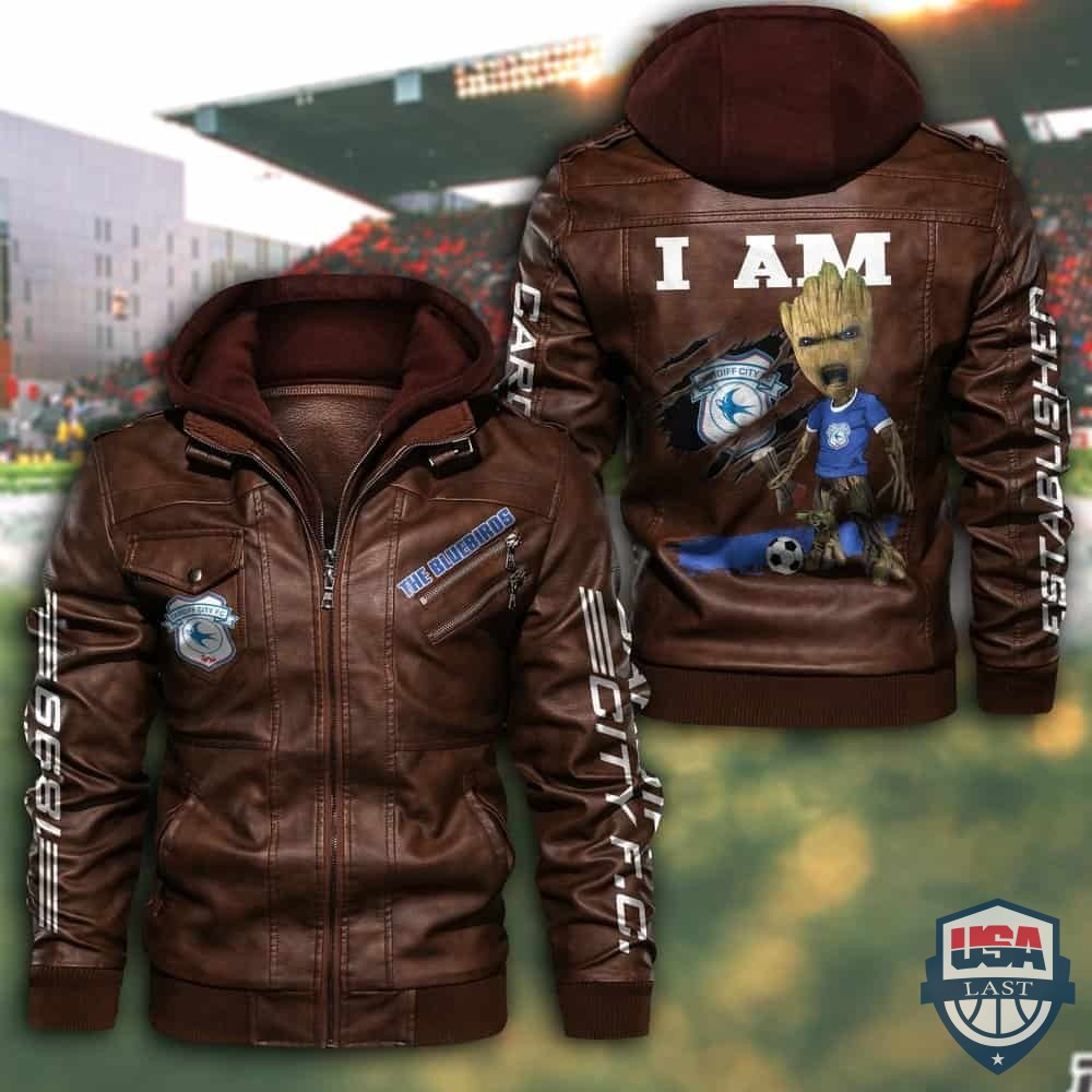 Cardiff City FC Baby Groot Hooded Leather Jacket