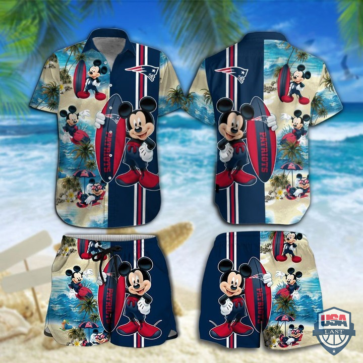 New England Patriots Mickey Mouse Hawaiian Shirt Beach Short