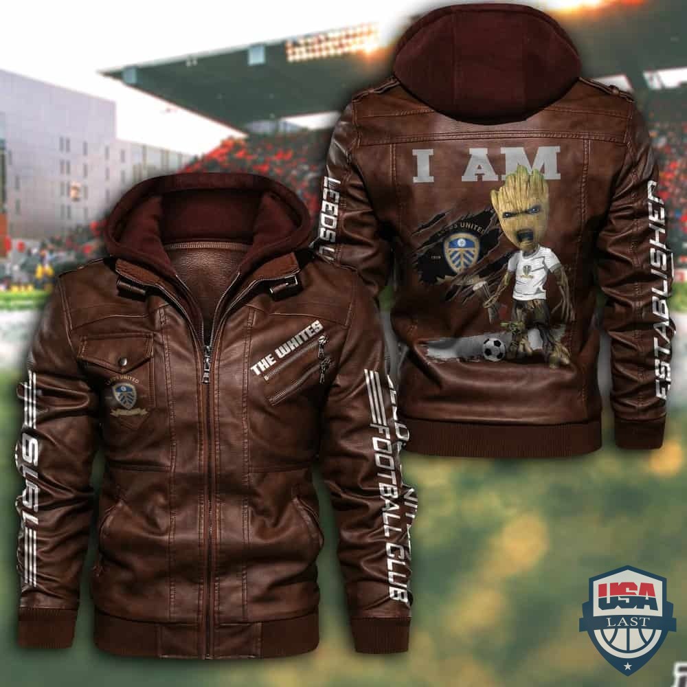 Leeds United FC Baby Groot Hooded Leather Jacket