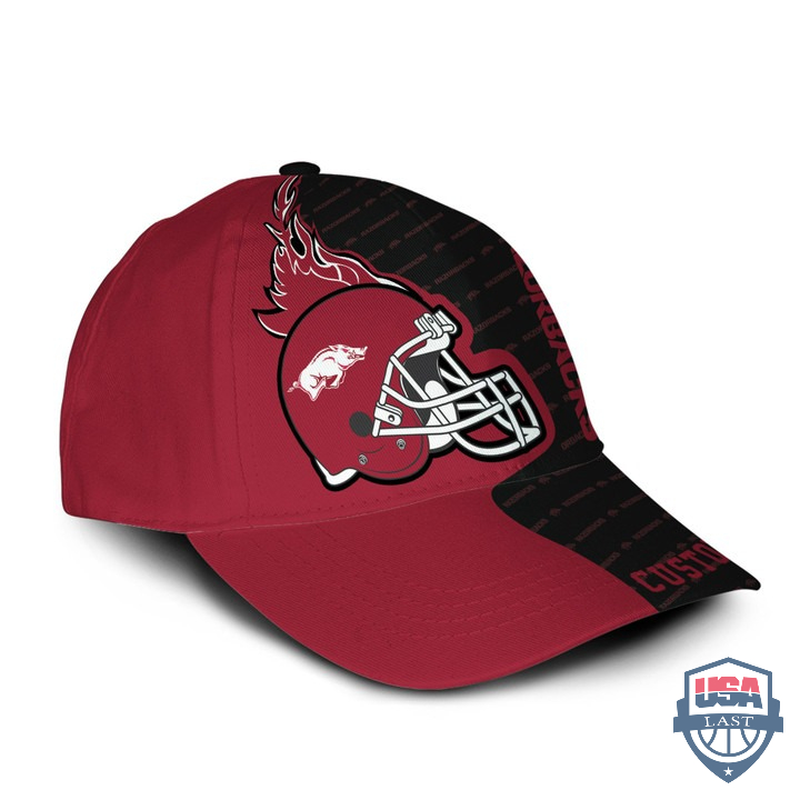 Personalized NCAA Arkansas Razorbacks Fire Helmet Classic Cap