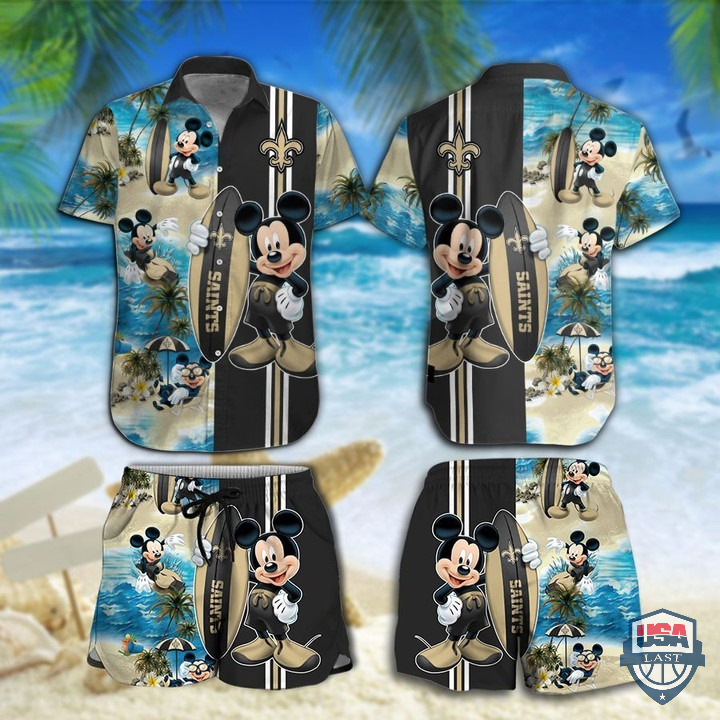 New Orleans Saints Mickey Mouse Hawaiian Shirt Beach Short