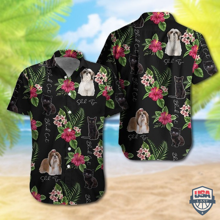 Shih Tzu And Black Cat Hawaiian Shirt