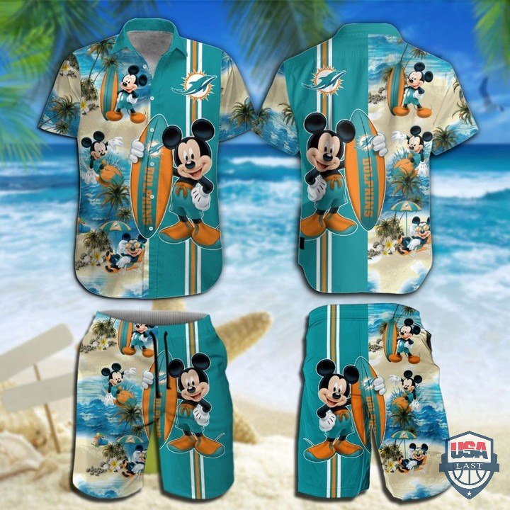 Miami Dolphins Mickey Mouse Hawaiian Shirt Beach Short