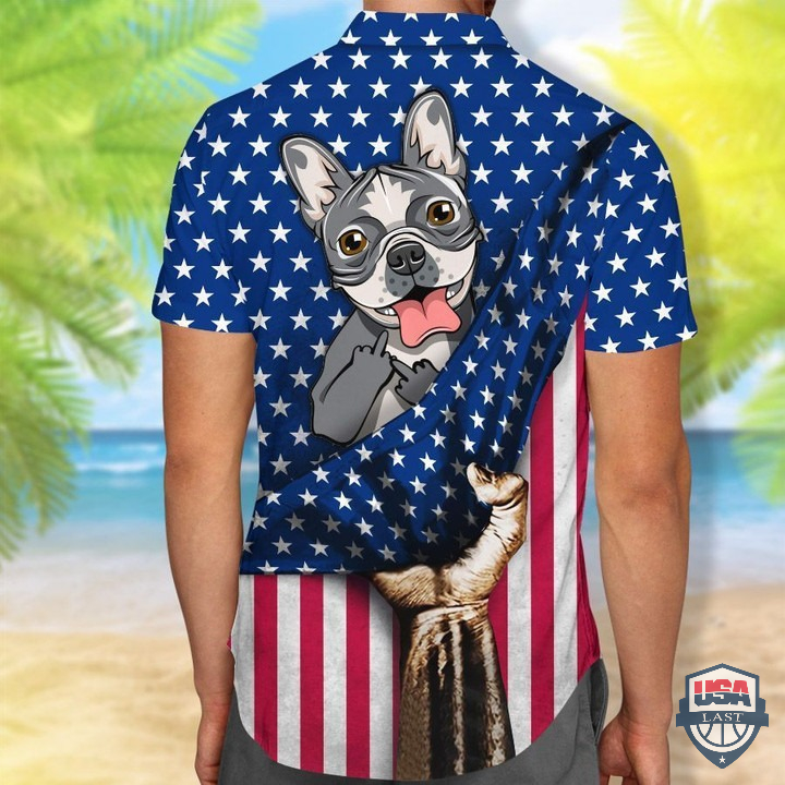 Boston Terrier Middle Finger American Flag Hawaiian Shirt
