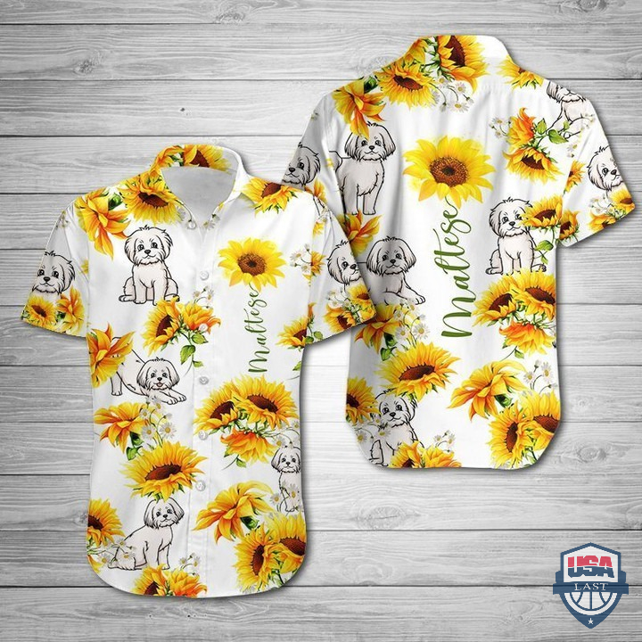 Boston Terrier Sunflower Hawaiian Shirt