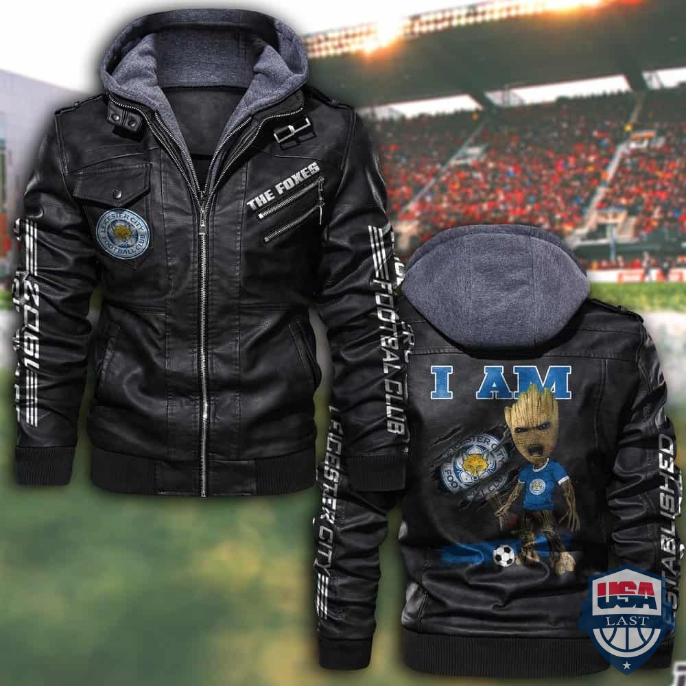 Leicester City FC Baby Groot Hooded Leather Jacket