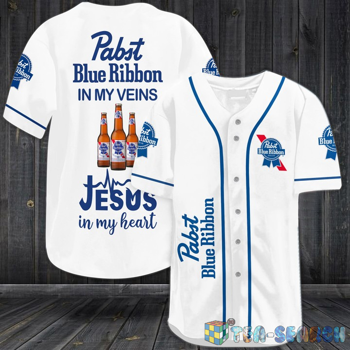 Hot Pabst Blue Ribbon In My Veins Jesus In My Heart Baseball Jersey Shirt