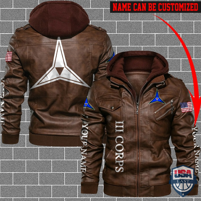 US Army III Corps Custom Name Leather Jacket