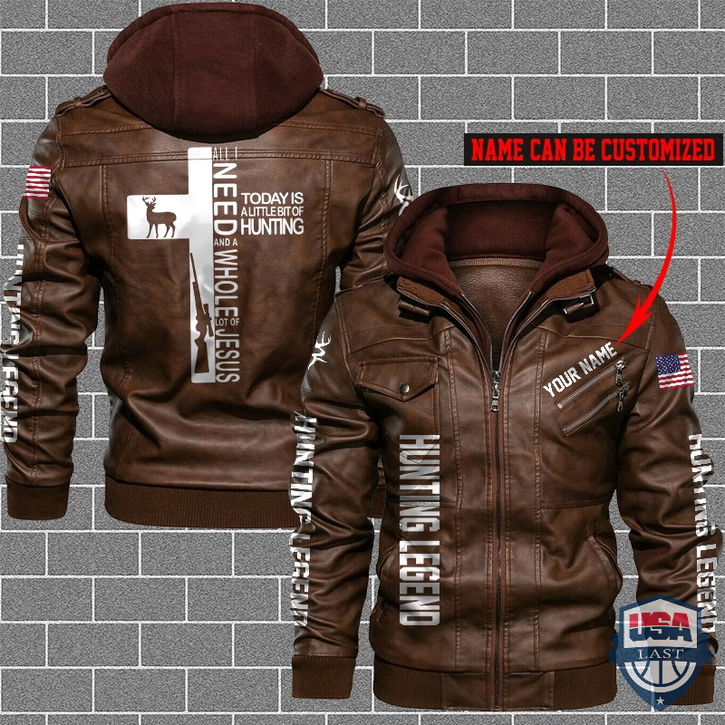 Personalized Hunting Legend American Flag Leather Jacket