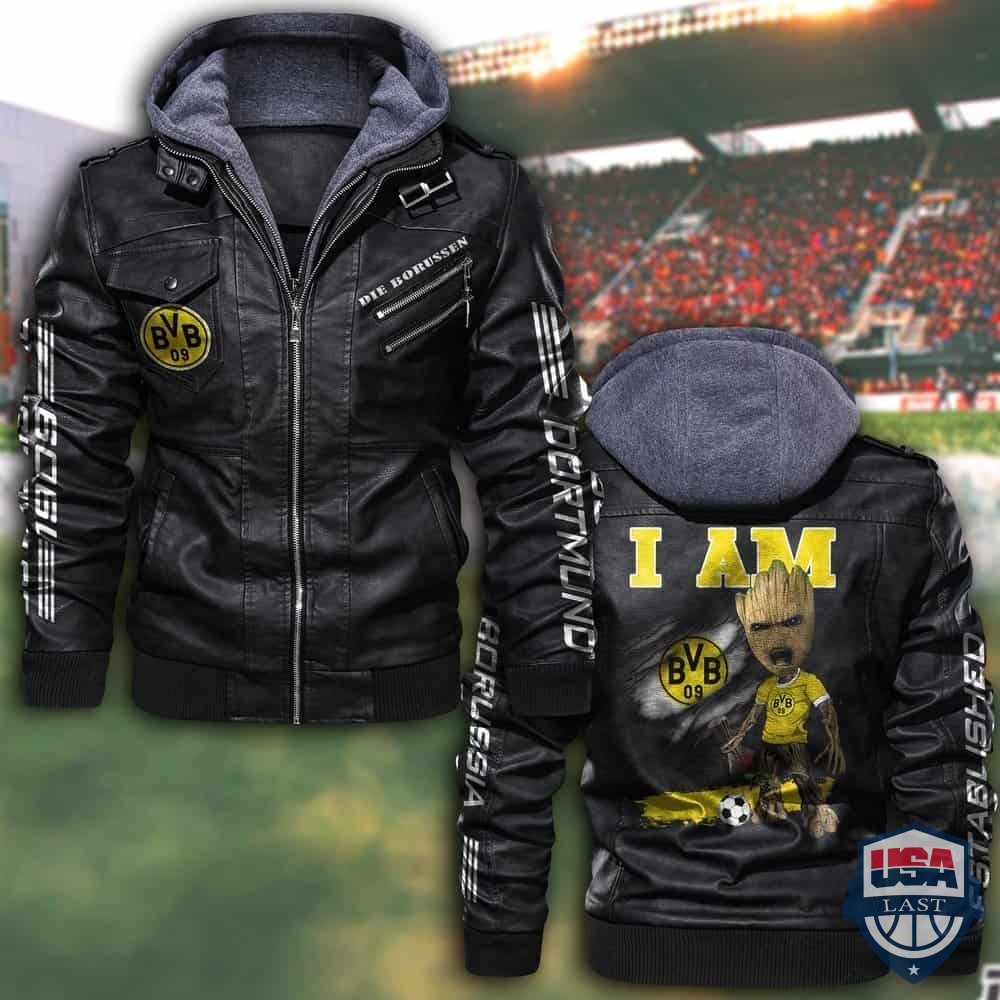 Borussia Dortmund FC Hooded Leather Jacket