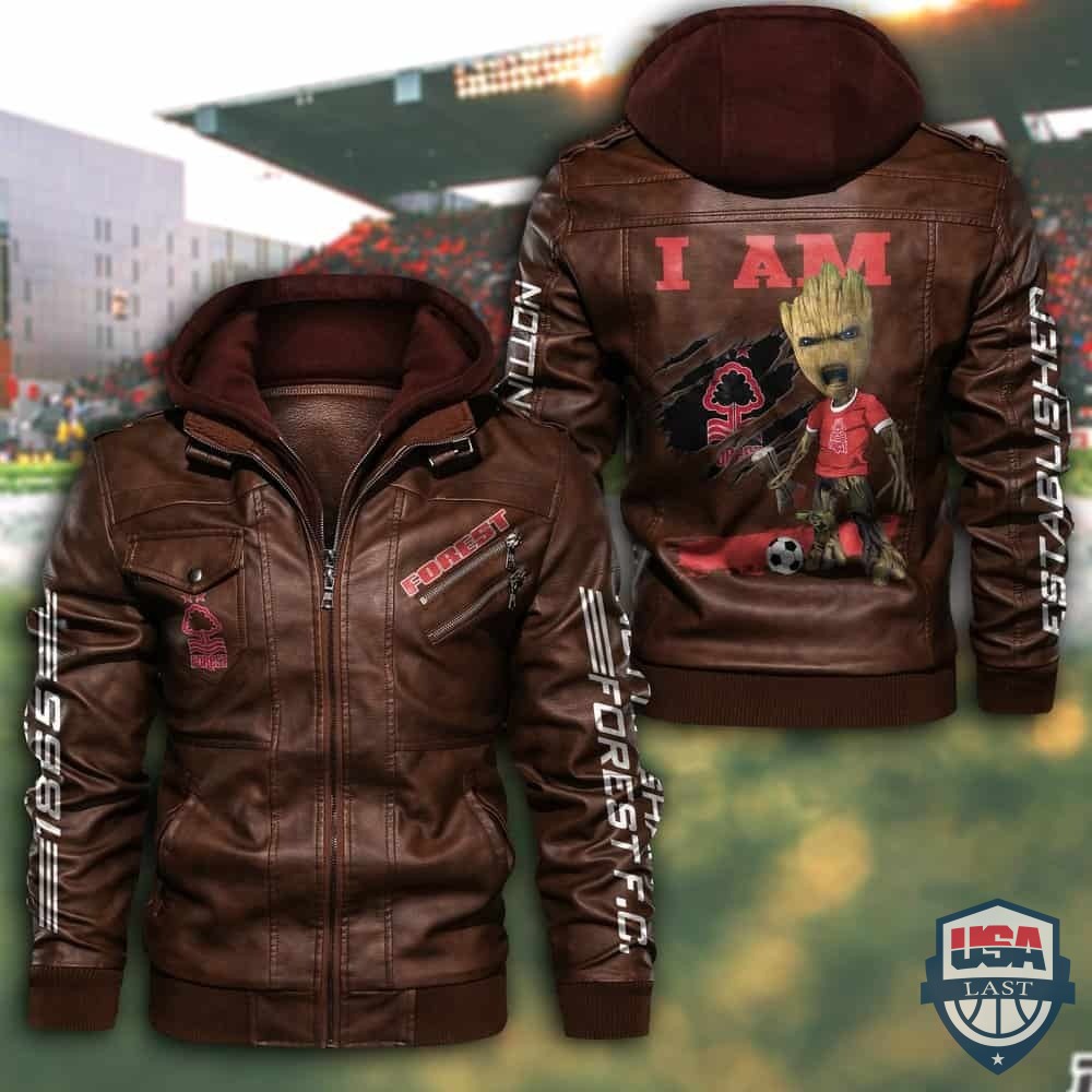 Nottingham Forest FC Baby Groot Hooded Leather Jacket