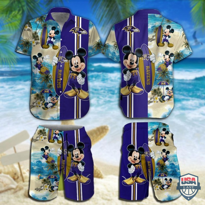 Baltimore Ravens Mickey Mouse Hawaiian Shirt Beach Short
