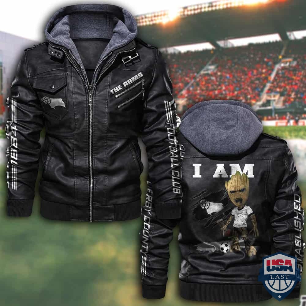 Derby County FC Baby Groot Hooded Leather Jacket