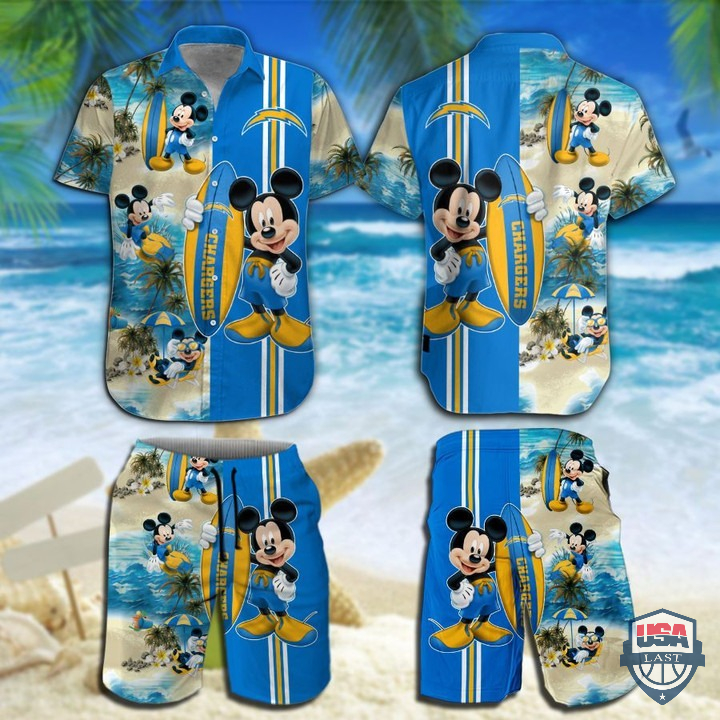 Los Angeles Chargers Mickey Mouse Hawaiian Shirt Beach Short